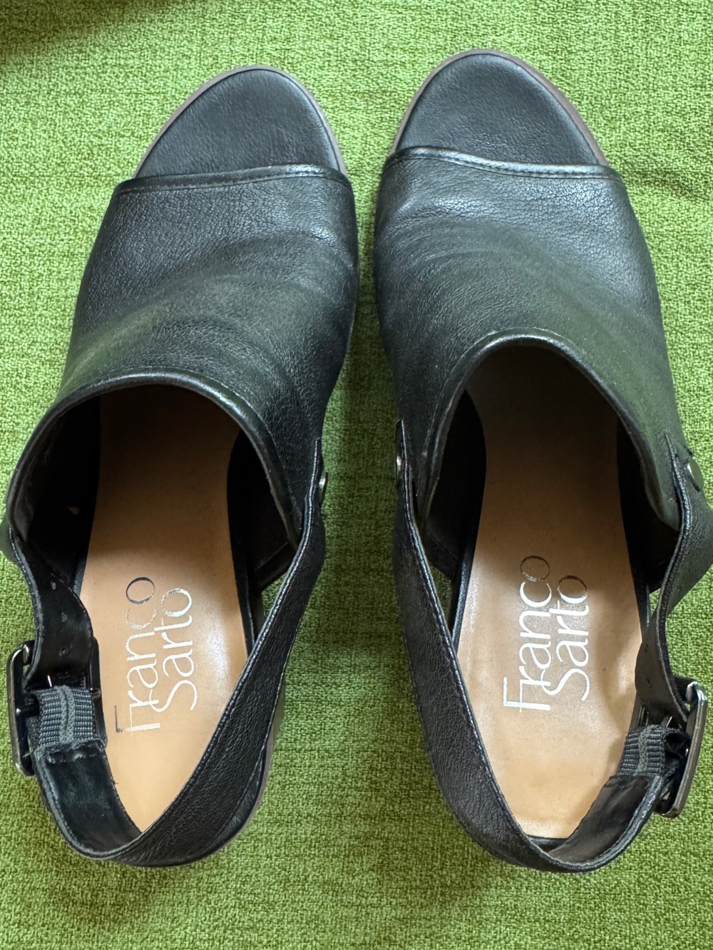 Franco Sarto Black Leather Open-Side Slingback Mules